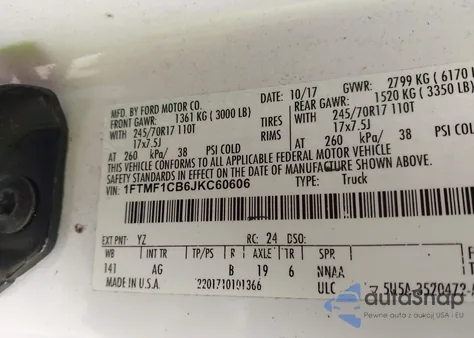 2018 Ford F-150 Xl from USA, damaged, VIN 1FTMF1CB6JKC60606